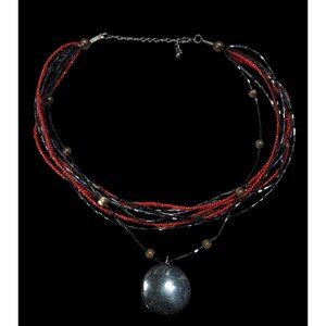 Gothic Black And Red Layered Glass Beaded Necklace